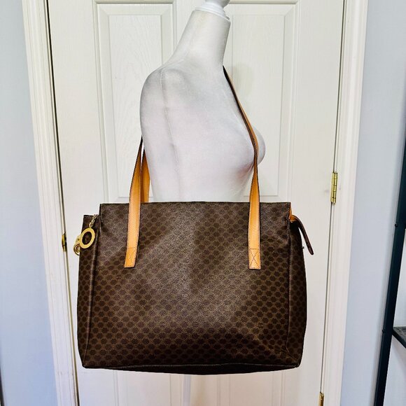 VINTAGE CELINE F/01 TRIOMPHE CANVAS SIGNATURE LOGO EXTRA LARGE TOTE TRAVEL BAG - Picture 1 of 14